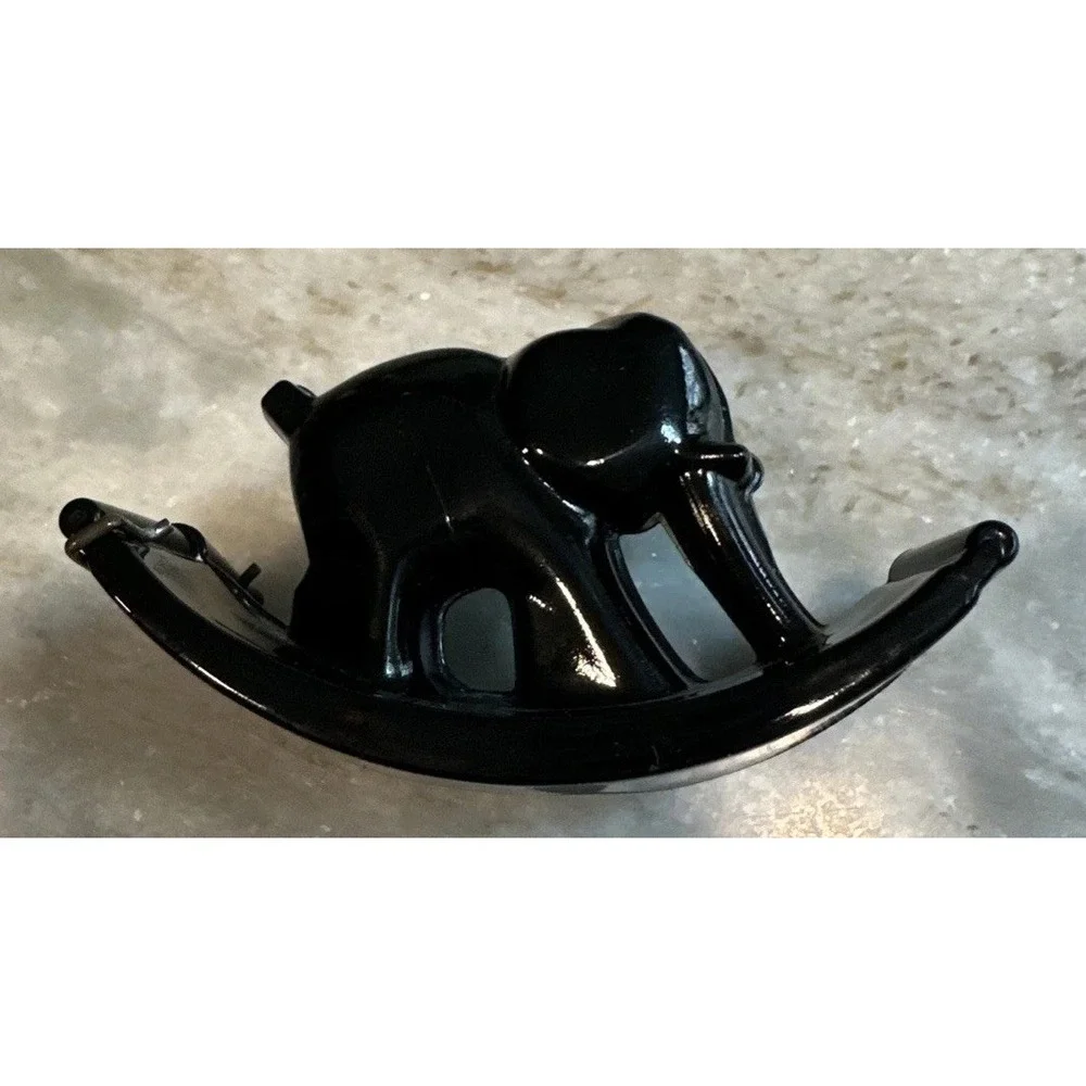 1920-30s HOUZE Glass Black Elephant Rocking Ink Blotter With One Clip
